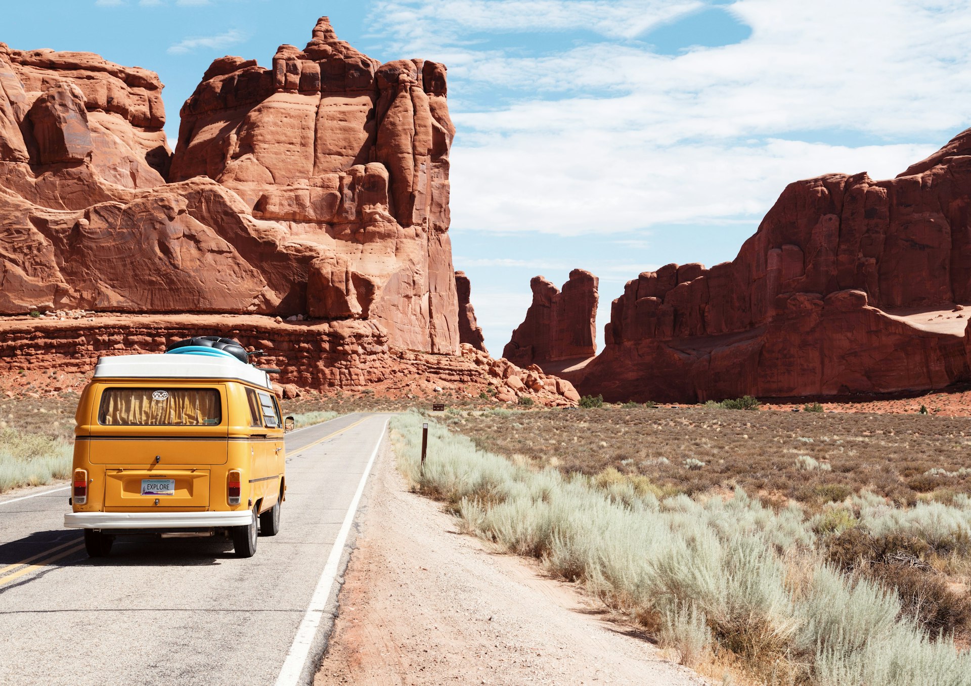 RV in desert on way to Burning Man